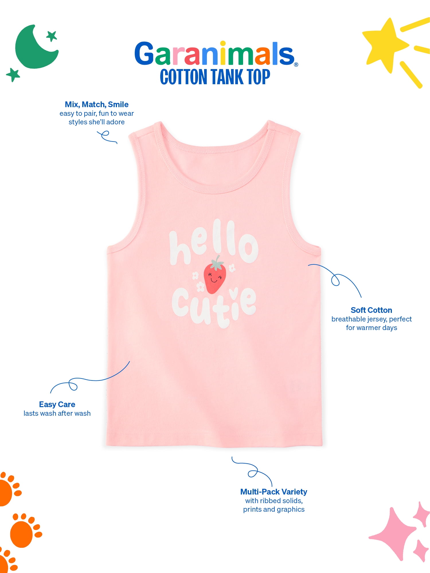 Garanimals Newborn, Baby & Toddler Girl Cotton Graphic Tank Tops, 4-Pack, Sizes 0-6T