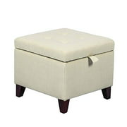 Homebeez Storage Ottoman Cube Foot Rest Stool Square Shoe Bench with Hinged Lid (Off-White)
