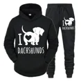 thumbnail image 2 of Trajes para hombre con estampado de "I Love Dachshunds", sudaderas con capucha y pantalones con letras de animales divertidos, conjuntos de 2 piezas, sudaderas casuales para amantes de los perros salc, 2 of 4