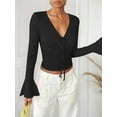 thumbnail image 4 of Weardear Women's V Neck Ruched Self-Tie T-Shirt Slim Fit Flare Long Sleeve Basic Tops, 4 of 5