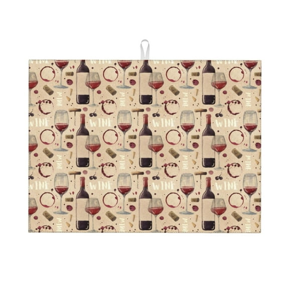 Cauagu Wine Glasses Pattern Dish Drying Mat,Absorbent Microfiber Dishes Drainer Mats Large Size 18 X 24 Inch,Dish Drying Pad for Kitchen Counter