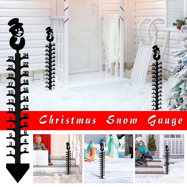 Medidor de nieve de copos de nieve para Navidad | Medida de nieve exterior de acero macizo de 24 pulgadas | Decoración metálica resistente a la intemperie recubierta en polvo con diseño invernal