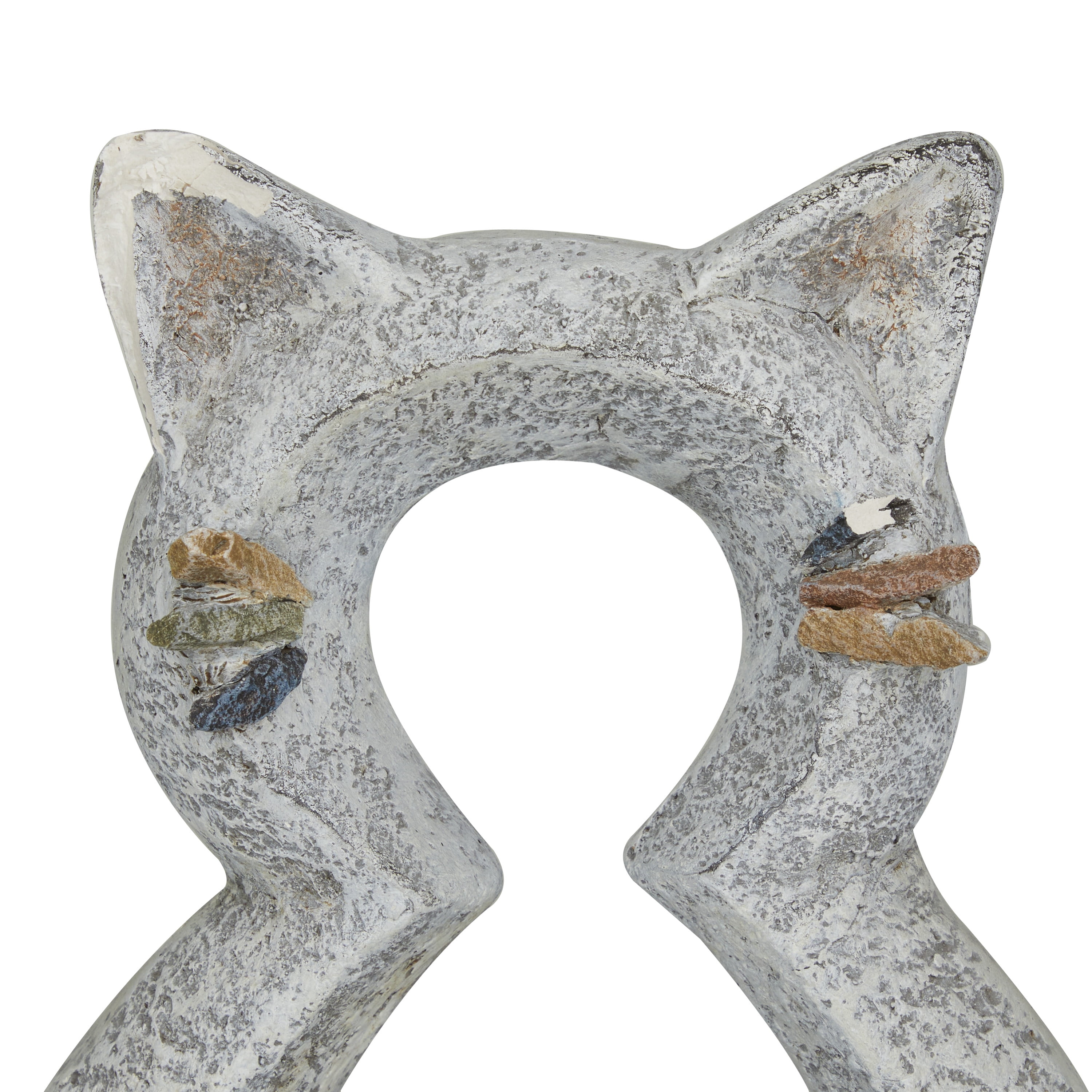 DecMode 13" x 18" Indoor Outdoor Gray Fiberglass Cat Planter with Stone Mosaic Design