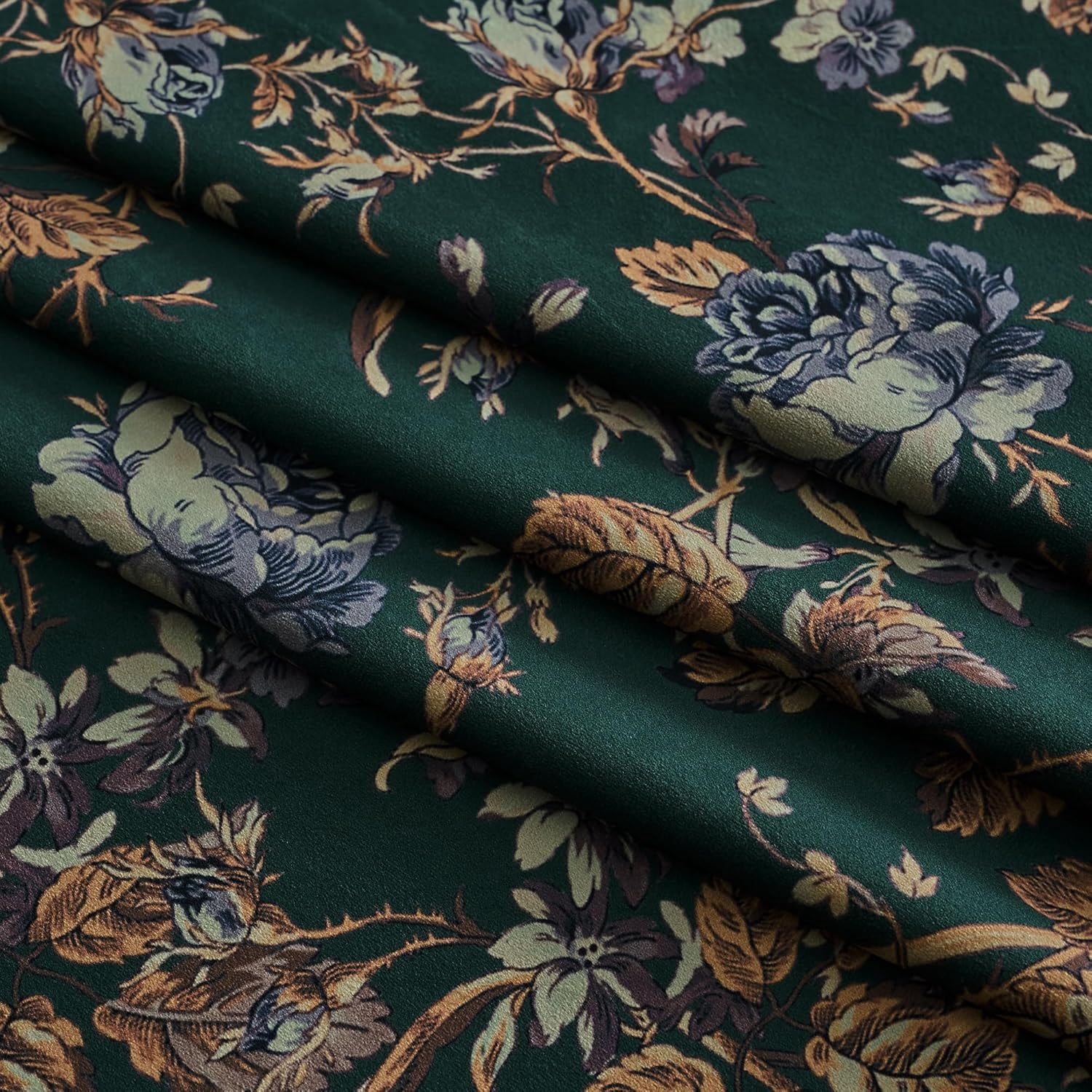 NICETOWN Velvet Blackout Curtains, Vintage Print Luxury Room Darkening Rod Pocket Thermal Insulated Window Drapes for Home Office, Green, 52"x 96", 2 Panels
