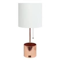 Simple Designs Hammered Metal Organizer Table Lamp with USB Port and Fabric Shade