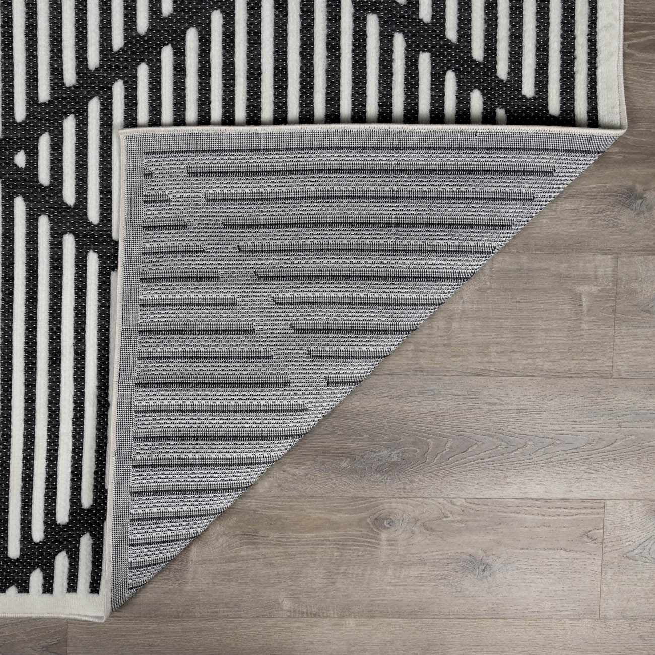 BoutiqueRugs Anah Geometric Indoor Outdoor Rug - Boho High Low Textured Area Rug - Performance Carpet for Porch, Living Room - High Traffic - Black and White - 7'10" x 10' (8x10)