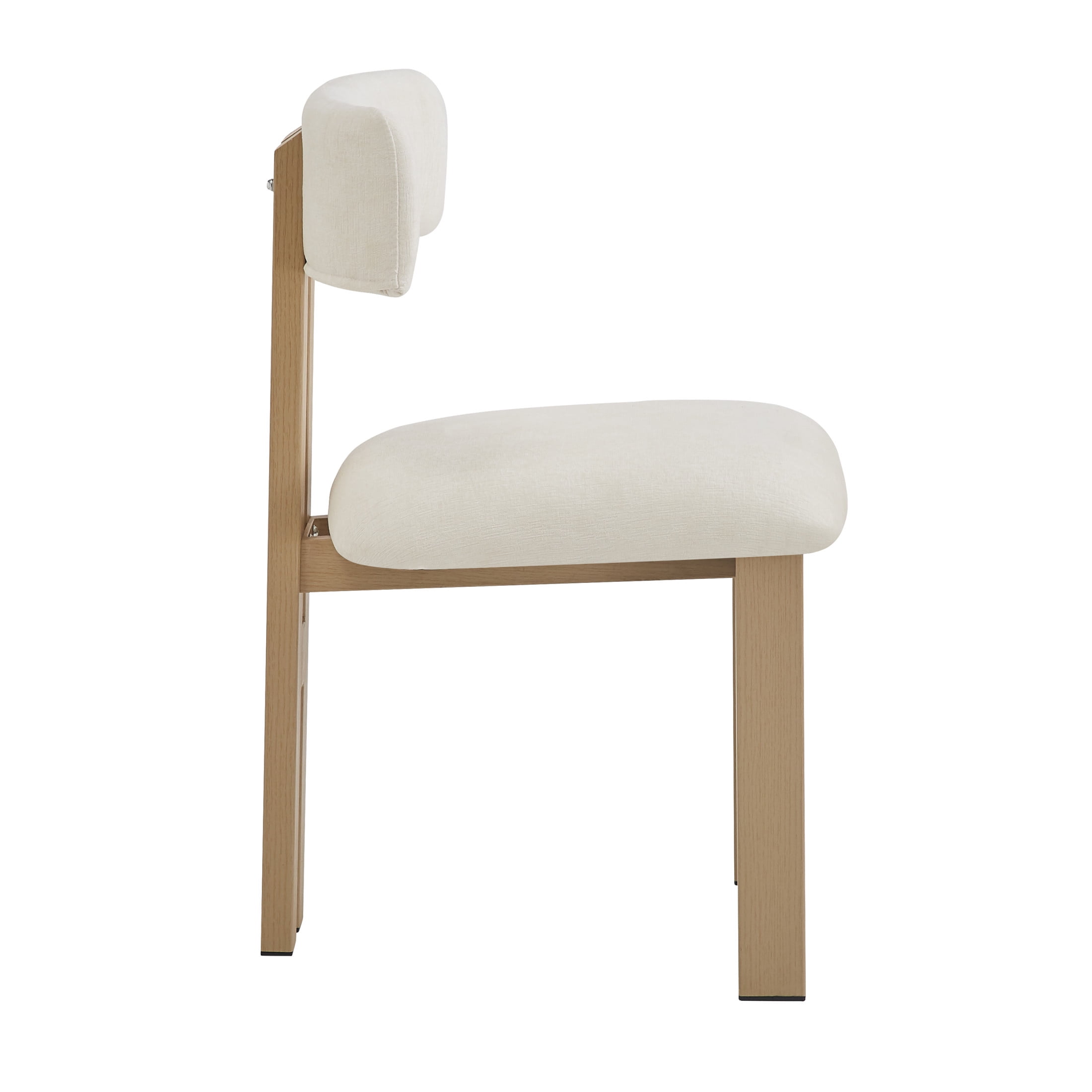 Simplicity Armless Dining Chairs with U-Shaped Seats & Metal Legs, Beige+Natural, Set of 2