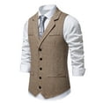 thumbnail image 6 of YLSDY Men's Business Vest Spring Herringbone Single Breasted Woolen Vintage Lapel Casual Vest with Pocket Khaki S, 6 of 9
