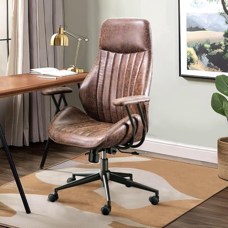 CHTERMid Century Modren Office Chair High Back Ergonomic Executive Chair with Lumbar Support Computer Desk Swivel Task Chair with Wheels Faux Lether Suede Fabric Home Chair (Dark Brown)