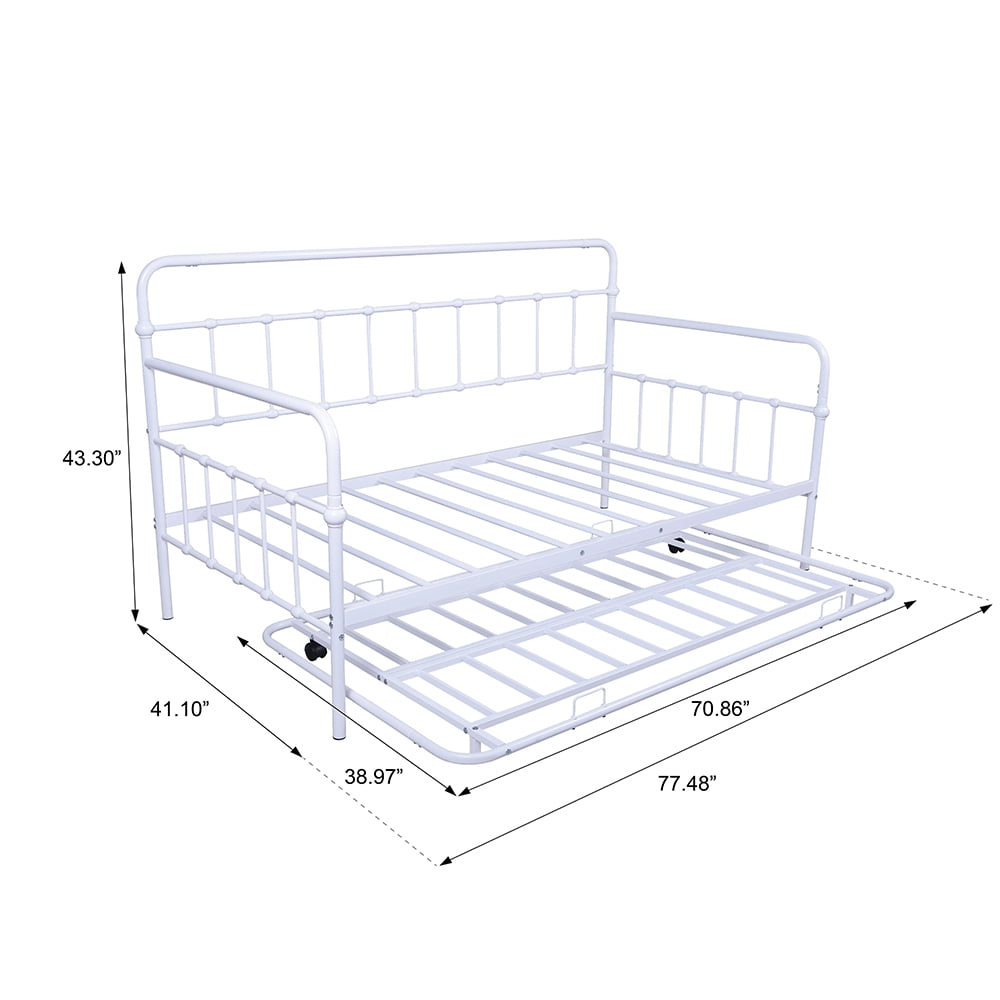 Kepooman White Modern Metal Frame Daybed with Trundle Kepooman White Modern Metal Frame Daybed with Trundle