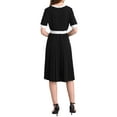 thumbnail image 3 of Women's Short Sleeve Pleated Dress 2025 Trendy Contrast Color Casual Work A-Line Midi Dresses S Black, 3 of 5