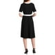 thumbnail image 3 of Vestido Plisado de Manga Corta para Mujeres 2025 Tendencia Color de Contraste Casual Trabajo A-Line Vestidos Midi S Negro, 3 of 5