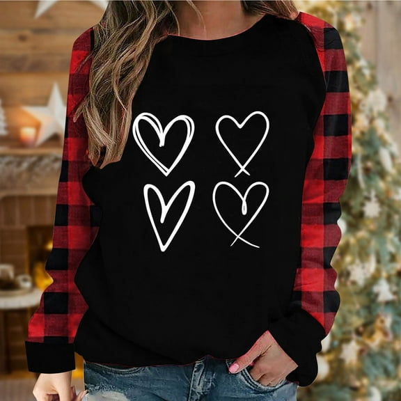 POTETI Valentine Clothes Women Womens Blouses 3/4 Sleeve,Womens Red Valentines Day Gifts for Girlfriend Tees Heart Print Casual Crew Neck Tops