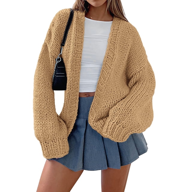 Cardigan de Punto Grueso PRETTYGARDEN Khaki Talle S
