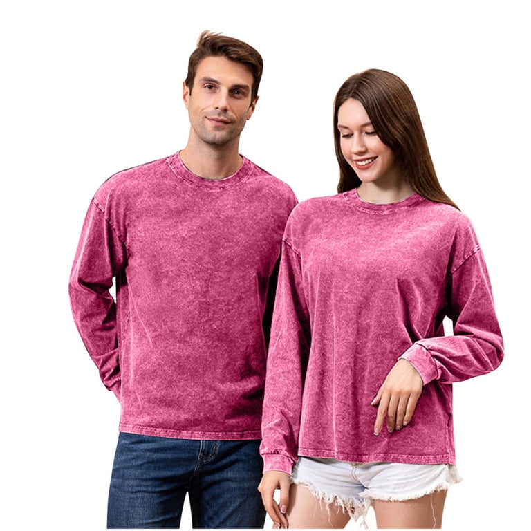 Oversized Long Sleeve Shirts for Women Acid Wash Tshirts Loose Fit