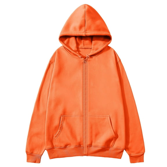 CQONEPT Solid Color Hoodies for Mens Zip Up Hooded Fleece Sweatshirts Trendy Lounge Clothes with Pockets Orange 3XL
