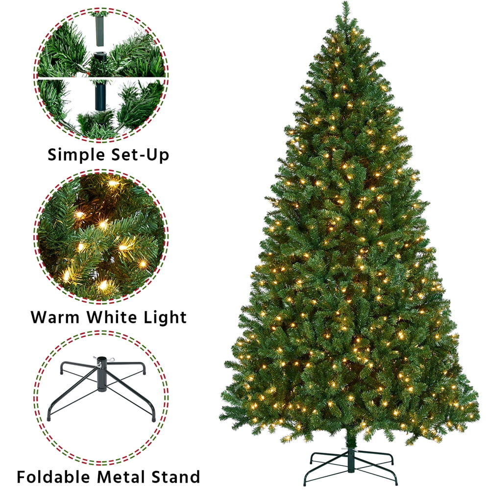 Alden Design 9ft Pre-Lit Christmas Tree with Warm Lights, Green