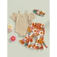 thumbnail image 4 of ZAXARRA 3Pcs Baby Girl Spring Outfits, Short Sleeve Strap Romper + Bell Bottoms + Headband Set, 4 of 8