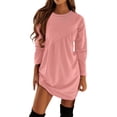 thumbnail image 2 of pxiakgy dresses for women women's long sleeve mini tunic dress casual crewneck loose flowy ruched dresses pink + xxl, 2 of 8