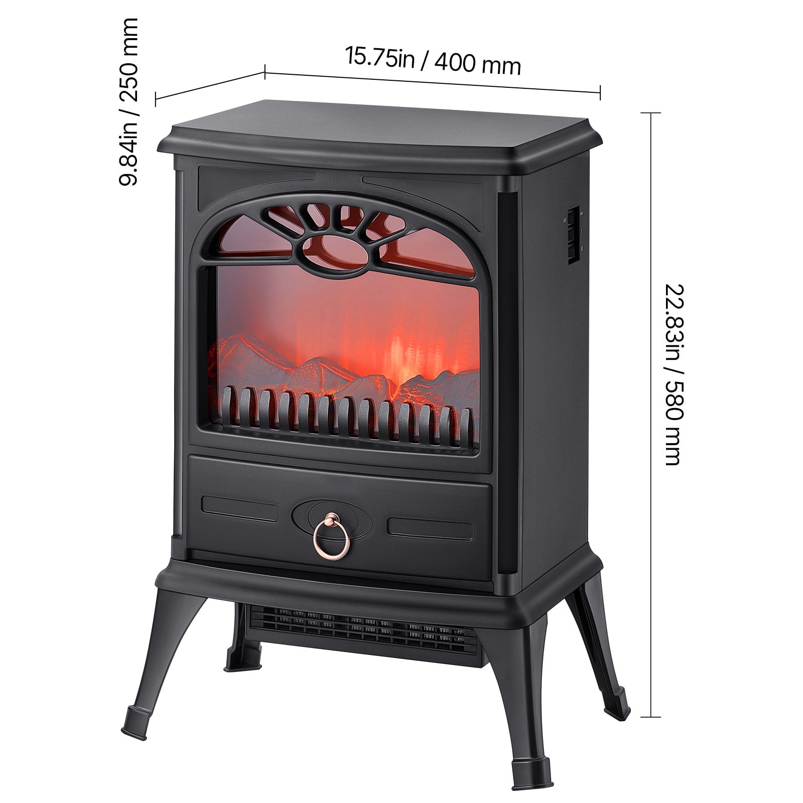 KFFKFF 22.8-Inch Freestanding Electric Fireplace Heater, 1500W 5120BTU Portable Stove with Overheat Protection, Realistic Flame Effect, Ideal for Living Room, Bedroom, Study, and Dining Room, Black