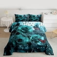 thumbnail image 2 of Homewish Red Butterfly Queen Comforter Set,Cyan Rose Flower Bedding Sets,Valentine'S Day Floral Bedding Comforter Set For Adults,Ultra Soft Home Decor Reversible,3 Pieces, 2 of 8