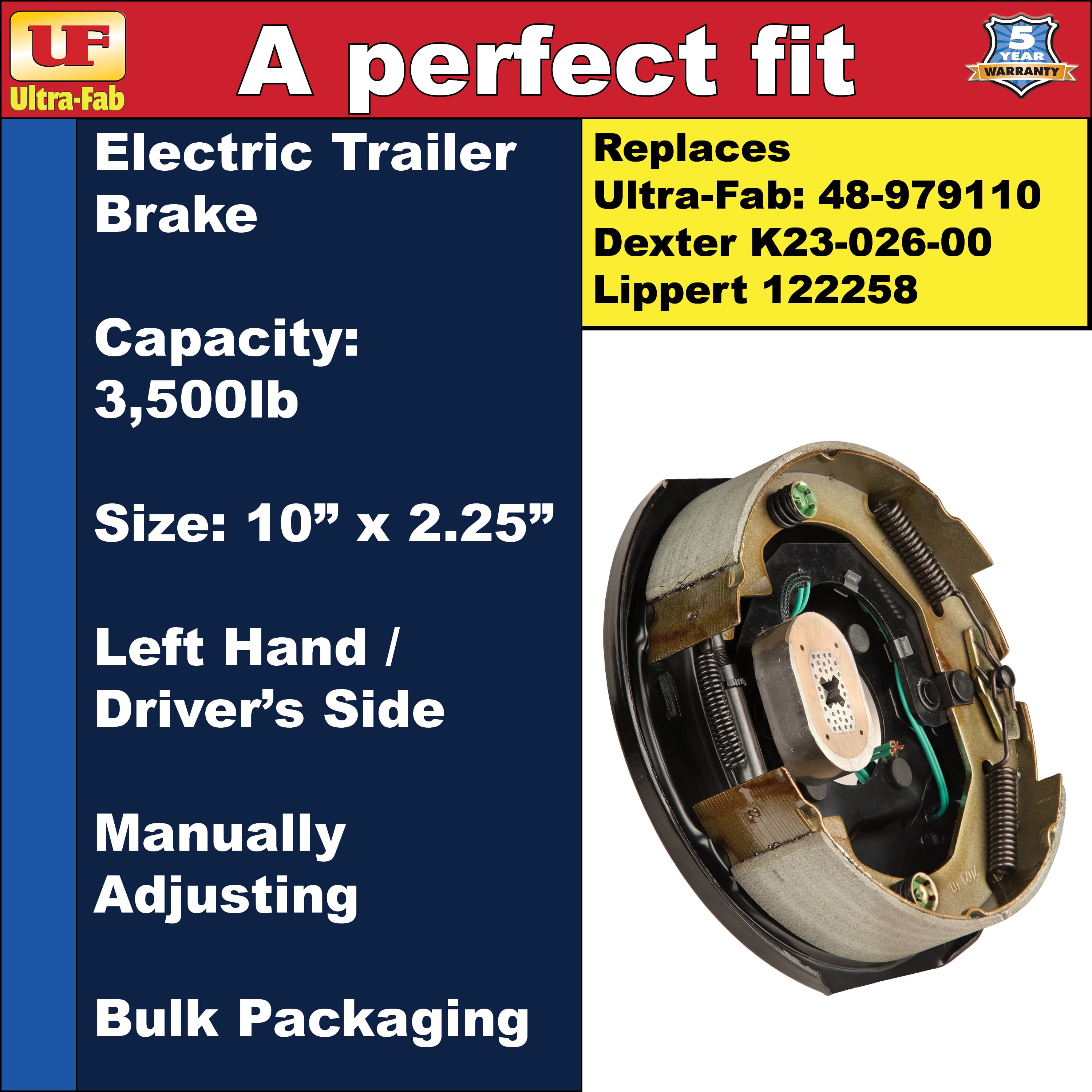 Trailer Brake Assembly – 10" x 2.25", 3,500lb, Left Hand (Driver Side), Bulk (48-979110) Ultra-Fab Products