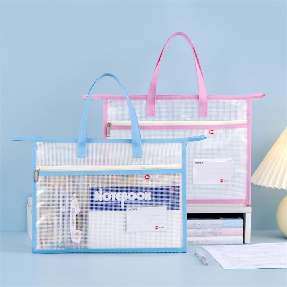 3Pcs Project Bag, 17.7×13 inch A3 Waterproof Mesh Zipper Bag Craft Storage Bag with Handles for Knitting Quilting Sewing Crocheting, Muiticolor