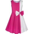 thumbnail image 3 of Sunny Fashion Girls Sleeveless Dresses Color Block Contrast Bow Tie Deep Pink Party Wedding Dresses Size 4-14, 3 of 13