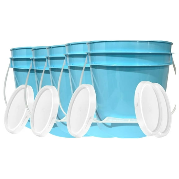 1 Gallon Food Grade BPA Free Aqua Color Bucket Container with Gasket Lids (Pack of 5) Made in USA