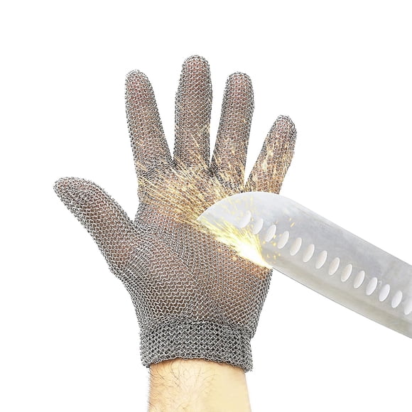 Chainmail Glove for Cutting Meat,Upgrade Spring Wristband,Highest Level Cut Resistant ,Food Grade,Stainless Steel Metal Mesh Gloves,Safety Work Cut P