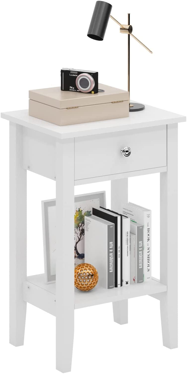 Soges 2Tier Nightstand with Drawer and Shelf, Small Side Table with