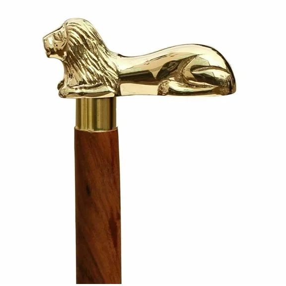 Vintage Lion Head Antique Style Wooden Walking Cane Designer Gift for Men and Women