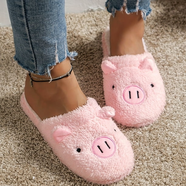 Women s Cute Plush Pig Slippers Closed Toe Warm Fuzzy Shoes