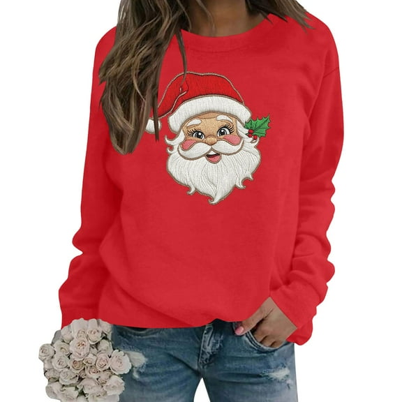 Fall Fashion Must Haves Long Sleeve Christmas Cozy Round Neck Pullover Sweatshirt Top for Women Women Fall Clothes