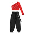 thumbnail image 4 of Linjinx Haut Court à Manches Longues en Maille pour Filles avec Pantalon Cargo Hip Hop Jazz Danse de Rue Vêtements de Performance Rouge 10, 4 of 7