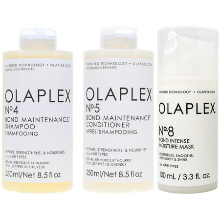 Olaplex No.4 Bond Maintenance Shampoo 8.5 oz & No.5 Conditioner 8.5 oz Combo Pack & Olaplex No. 8 Bond Intense Moisture Mask, 3.3 oz