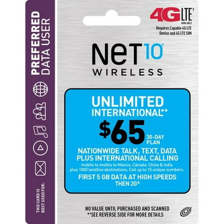 NET10 Wireless $65 30-Day Unlimited International Plan Prepaid Phone Card - Walmart.com