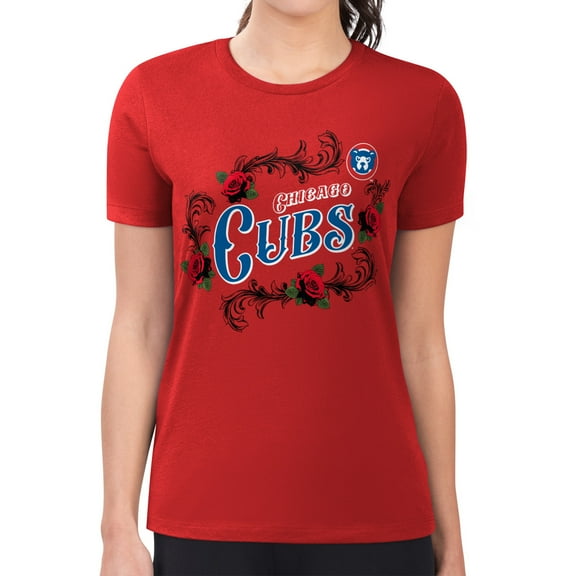 Women's G-III 4Her by Carl Banks  Red Chicago Cubs Super-Slim Fit Lightweight Retro Roses T-Shirt