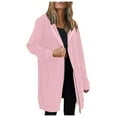 thumbnail image 3 of FAOWME Womens Hooded Coat With Pockets Long Sleeve Solid Color Drawstring Zipper Mid Length Warm Jackets For Fall Winter,Pink,Xxxxl, 3 of 6