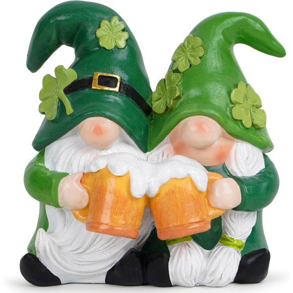 MISSUNNY Gnomes de Couple pour la Saint-Patrick Décorations de la Saint-Patrick pour la Maison Mr et Mrs Tomte Scandinave Elf Décor Tomte Suédoise Figurines Vert Chanceux Décor de Table avec Trèfle et Bière