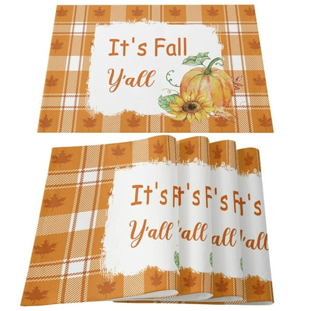 

4 Pcs Placemats Cotton and Linen Table Mat Resistant Non-Slip Washable Place Mats Stain Waterproof Pumpkin Pattern for Home Halloween Theme Party Restaurant