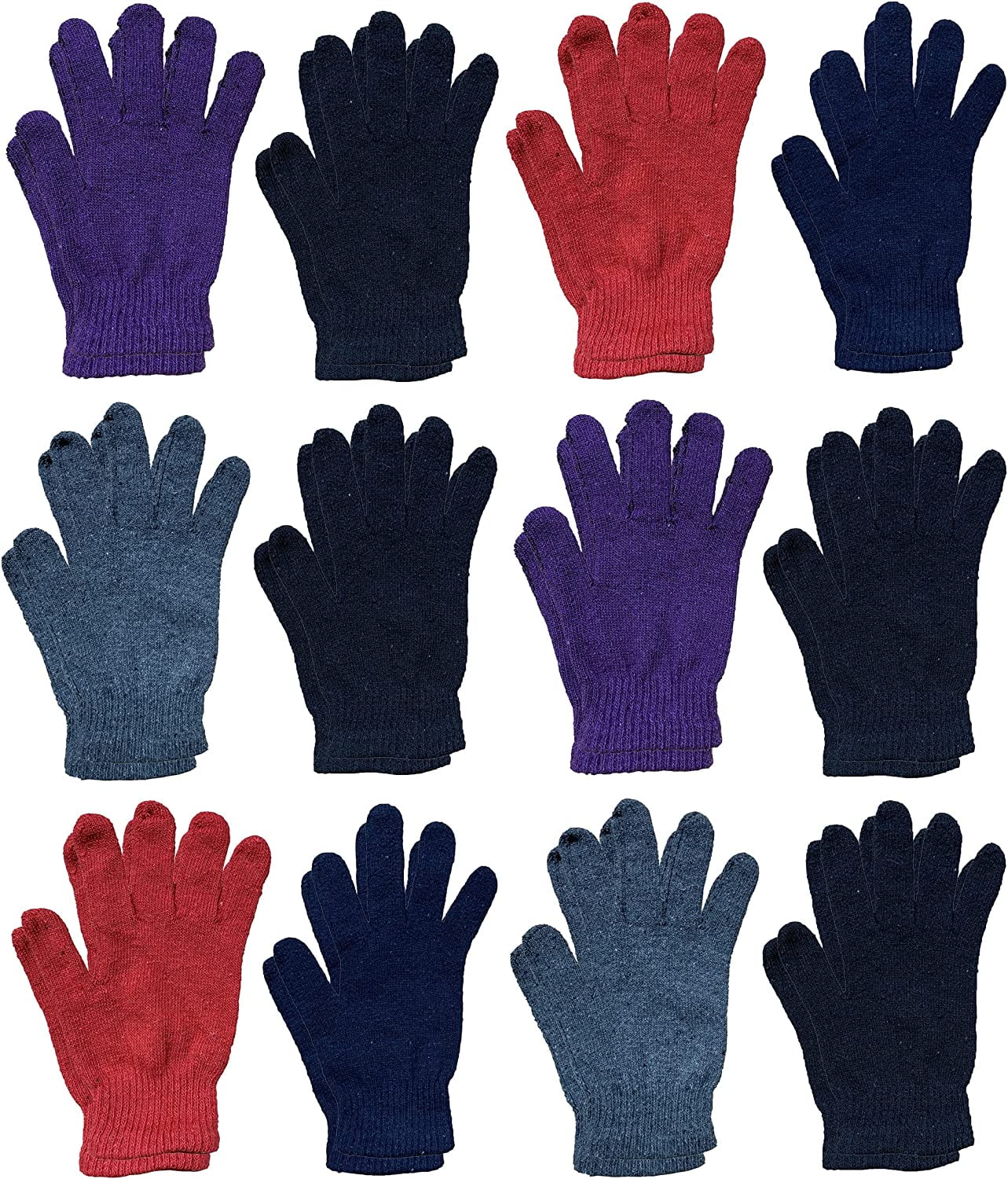 12 Pairs of Winter Gloves Kids Thermal Knit Stretchy Fuzzy Bulk Glove