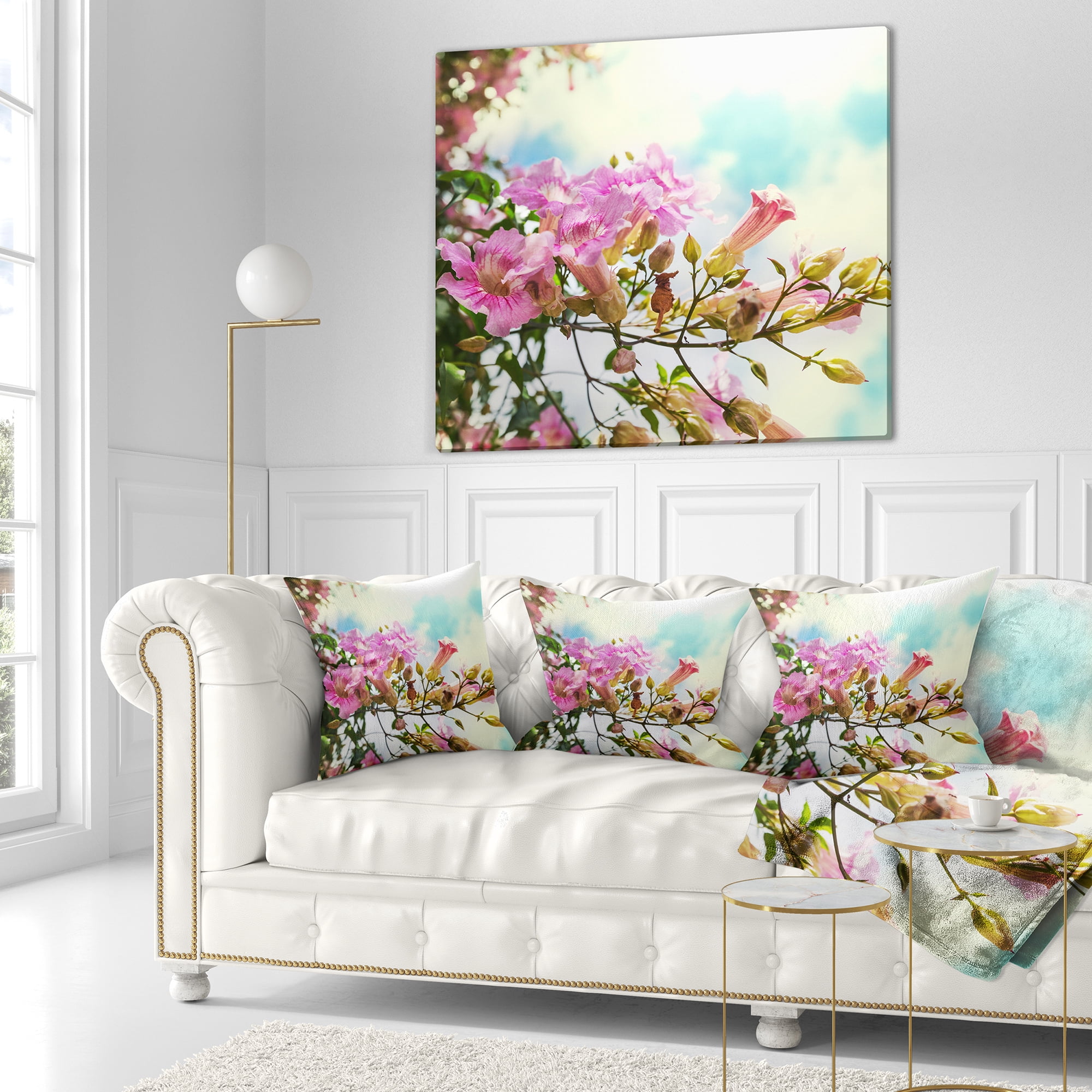 Designart Pink Flowers in Hawaiian Garden - Flower Throw Pillow - 18x18