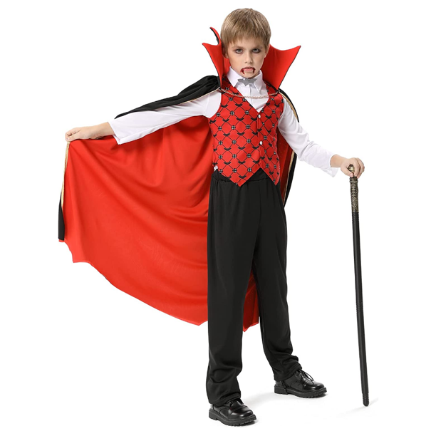 Kids Vampire Costume, Vampire Costume for Boys with Vampire Cane, Kids