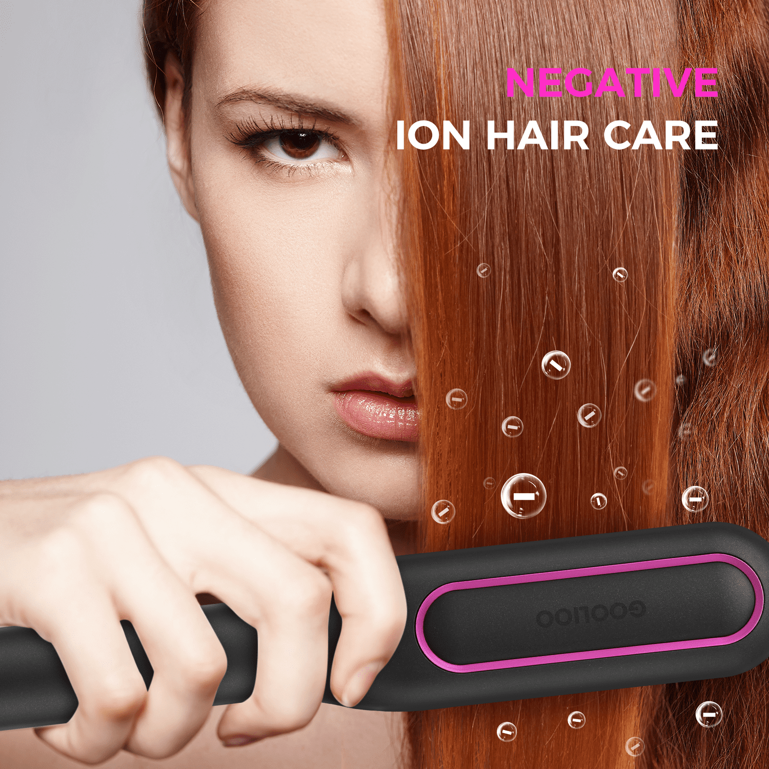 Goolioo Ionic Hair Straightener Brush, Anti-Scald Ceramic Coating, Black