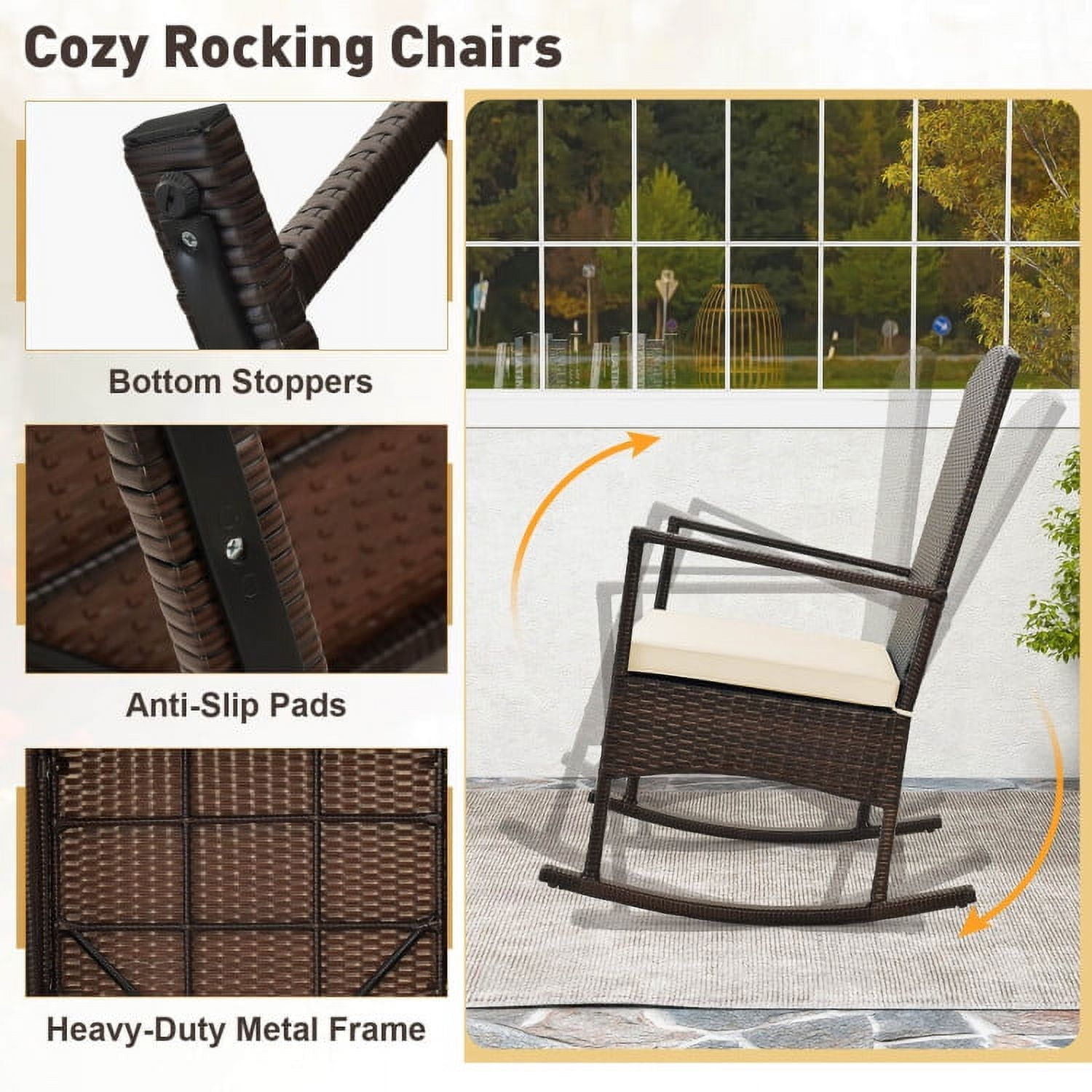 Aimee Lii 3 Piece Patio Rocking Set, Wicker Rocking Chairs with 2-Tier Coffee Table, Outdoor Patio Set, Off White Aimee Lii 3 Piece Patio Rocking Set, Wicker Rocking Chairs with 2-Tier Coffee Table, Outdoor Patio Set, Off White