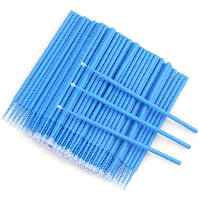 200 Pcs Brosses Micro Applicateurs, Écouvillons Jetables pour Extensions de Cils (Bleu)
