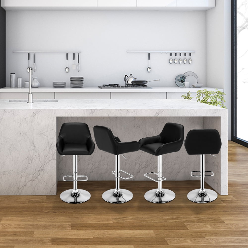 Lowestbest Set of 2 Bar Stool, PU Square Stool with Foot, Adjustable Swivel Armless Stools, Black