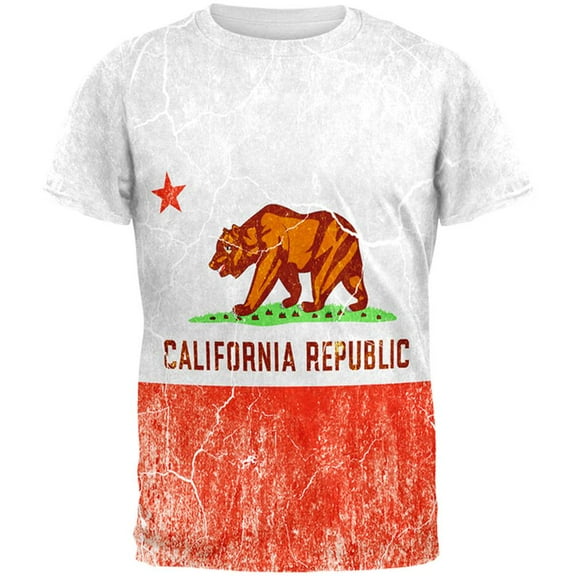 California Vintage Distressed State Flag All Over Mens T Shirt Multi SM