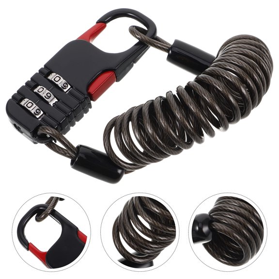 Raindrops Electric Scooter Locks Resettable Combination Cable Lock Black 1Set 5.1X0.8X0.8In